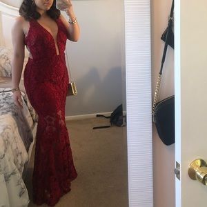 Red lace prom dress